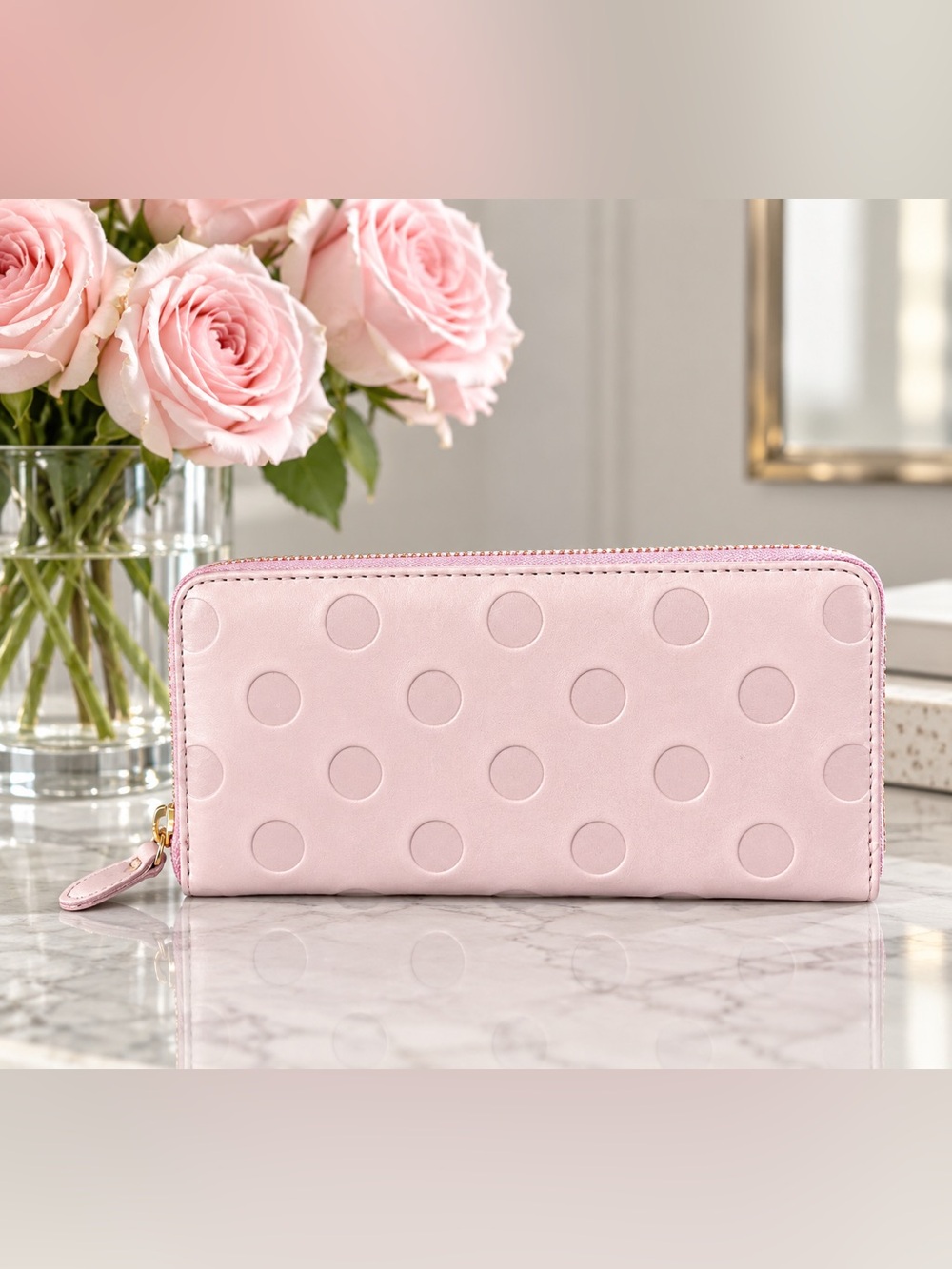 Zip-Around Polka Dot Wallet - Blush Pink